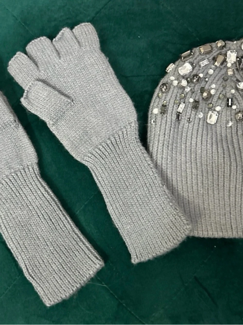 Nordstrom Embellished crystals Knit Beanie and Convertible Mittens - Gray